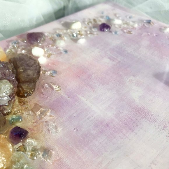 Abstract fluid acrylic wall art with gemstones - Picture 5 of 9